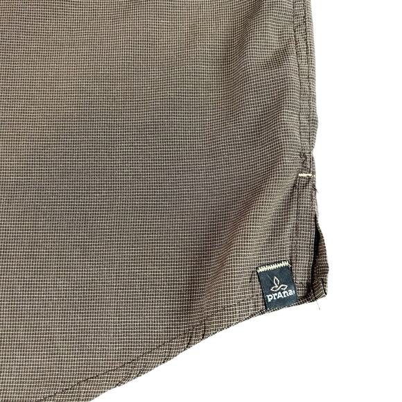 Prana Men Shirt Size XL Brown Micro Check Roll Tab Flap Pockets Button Up - Picture 7 of 10